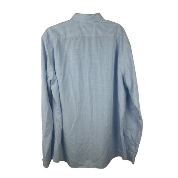 Charles Tyrwhitt Dress Shirt 17.5/38 Slim Fit Non Iron Blue White Plaid‎ - Picture 2 of 4